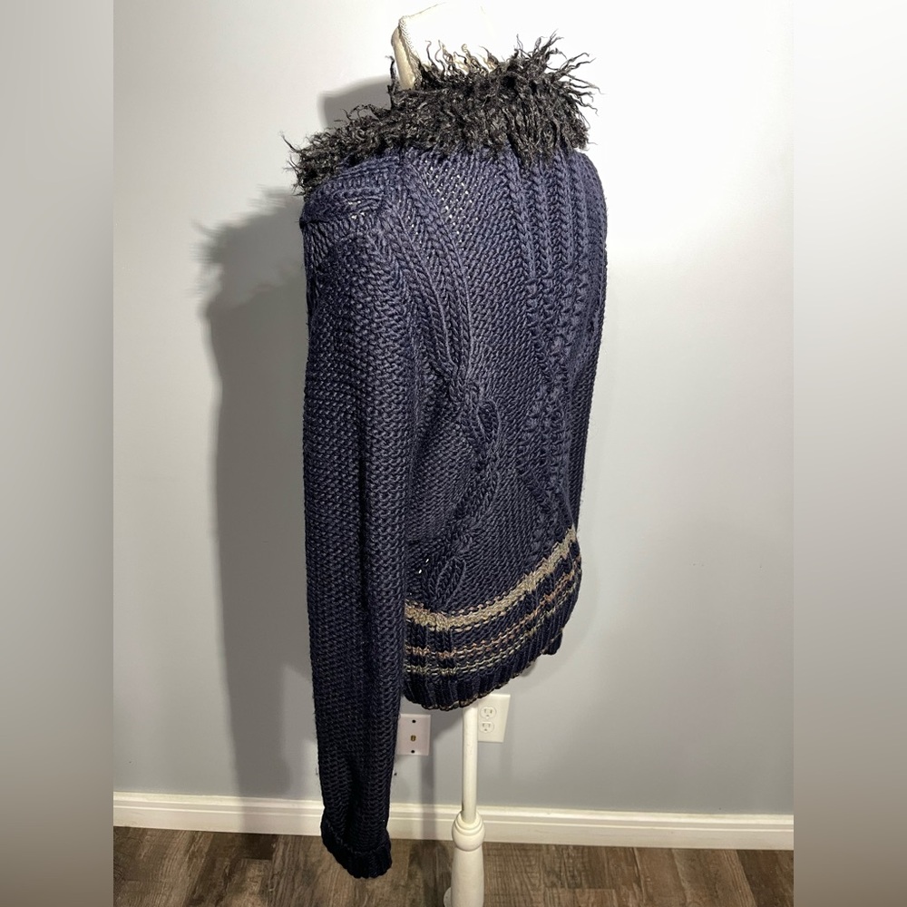Free People Navy Cardigan with Faux Fur Collar - Picture 3 of 14